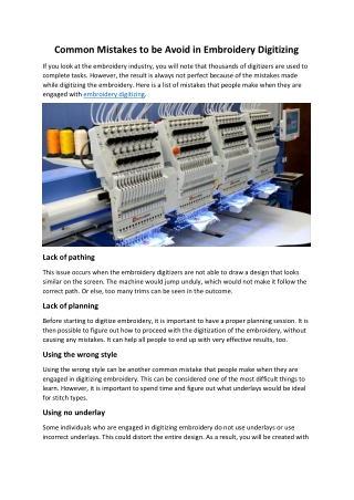 Common Mistakes to be Avoid in Embroidery Digitizing