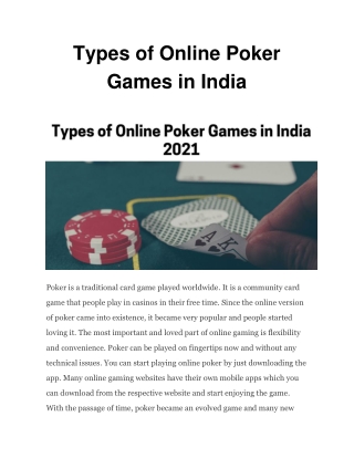 Types of Online Poker Games in India