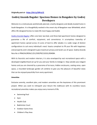 Godrej Ananda Bagalur: Spacious Homes in Bangalore by Godrej Developers!!