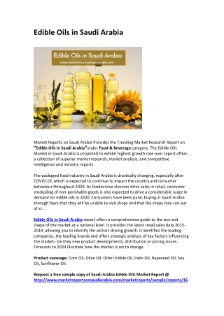 Saudi Arabia Edible Oils Market Opportunity and Forecast 2025