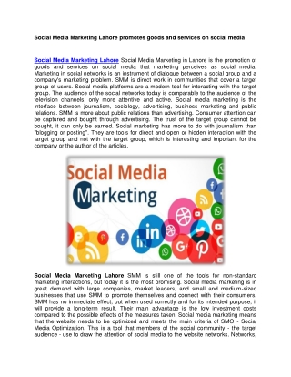 Social Media Marketing Lahore promotes goods and services on social media