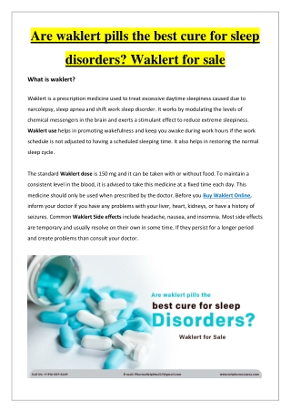 Are waklert pills the best cure for sleep disorders? Waklert for sale