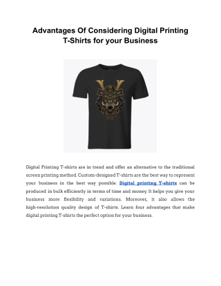 Advantages Of Considering Digital Printing T-Shirts for your Business