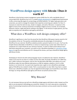WordPress design agency with bitcoin | Does it worth it?