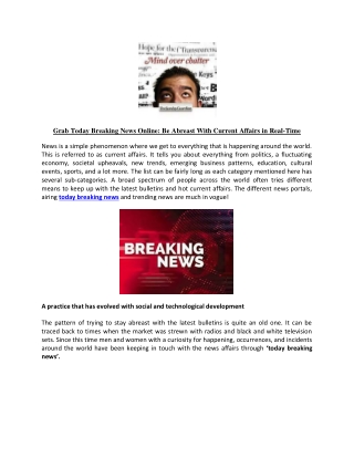Grab Today Breaking News Online: Be Abreast With Current Affairs in Real-Time