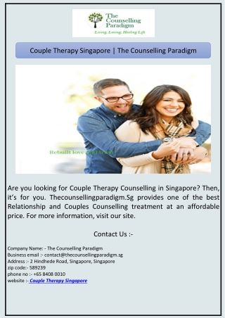 Couple Therapy Singapore | The Counselling Paradigm