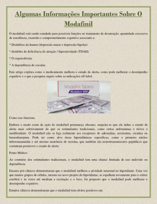 Algumas Informações Importantes Sobre O Modafinil