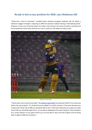 IPL 2021 - Ready to bat at any position for KKR, says Shubman Gill