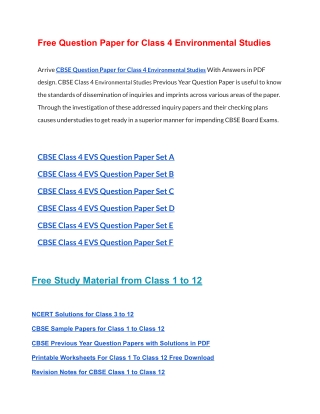 CBSE Question Papers Class 4 Environmental Studies PDF Solutions Download