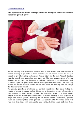 New opportunities for wound dressings market will emerge as demand for advanced wound care products grows