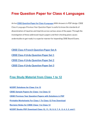 CBSE Question Papers Class 4 Languages PDF Solutions Download