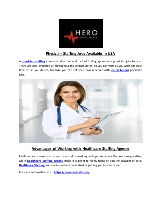 Physician Staffing Jobs Available In USA