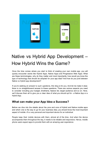 Native vs Hybrid App Development – How Hybrid Wins the Game?