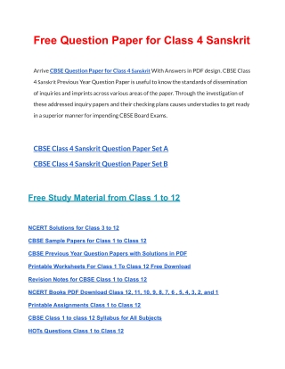 CBSE Question Papers Class 4 Sanskrit PDF Solutions Download