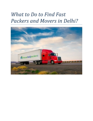 What to Do to Find Fast Packers and Movers in Delhi?