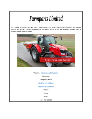 Buy Genuine Tractor Spare Parts Online in Kenya