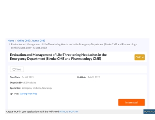 Stroke CME: Evaluation and Management of Life-Threatening Headaches