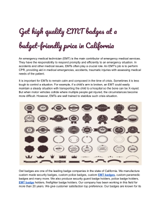 Get high quality EMT badges at a budget-friendly price in California