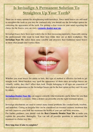 Is Invisalign A Permanent Solution To Straighten Up Your Teeth?