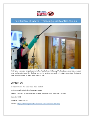 Pest Control Elizabeth | Thelocalguyspestcontrol.com.au