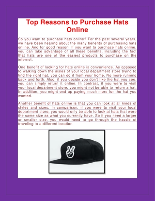 Top Reasons to Purchase Hats Online