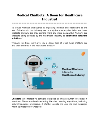 Medical Chatbots: A Boon for Healthcare Industry!