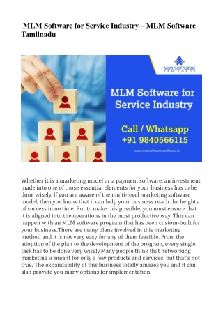 MLM Software for Service Industry – MLM Software Tamilnadu