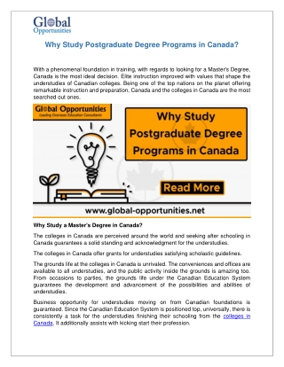 Why Study Postgraduate Degree Programs in Canada?