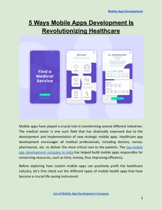 5 Ways Mobile Apps Development Is Revolutionizing Healthcare