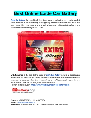 Best Online Exide Car Battery