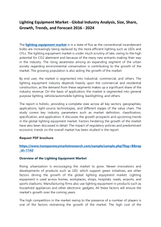 Lighting Equipment Market - Global Industry Analysis, Size, Share, Growth, Trends, and Forecast 2016 - 2024