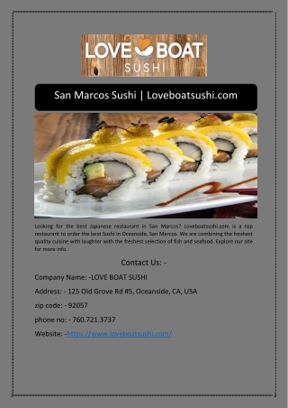 San Marcos Sushi | Loveboatsushi.com