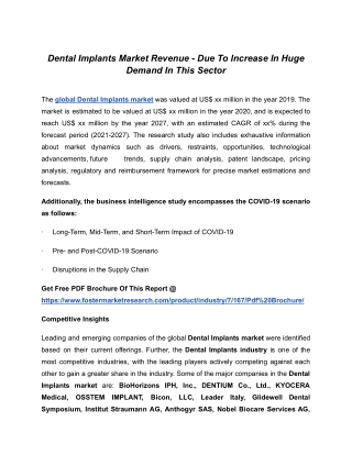 Dental Implants Market Prominent Growth And Vendor Landscape By 2027