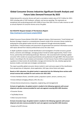 Global Consumer Drones Industries Significant Growth Analysis and Future Sales Demand Forecast By 2025
