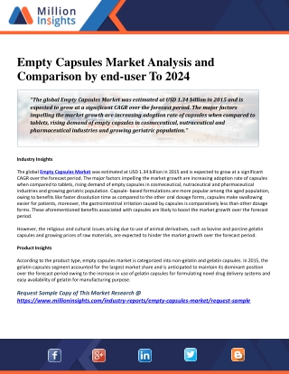 Empty Capsules Market Analysis and Comparison by end-user To 2024