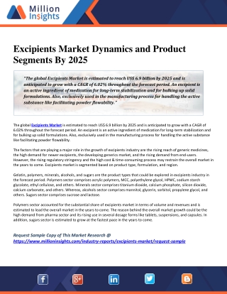Excipients Market Dynamics and Product Segments By 2025