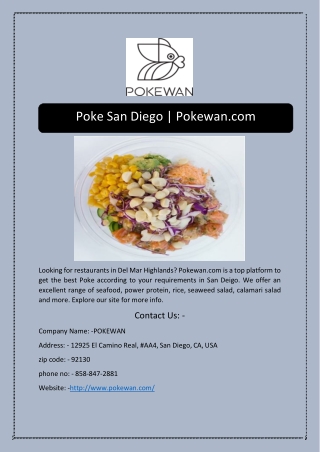 Poke San Diego | Pokewan.com