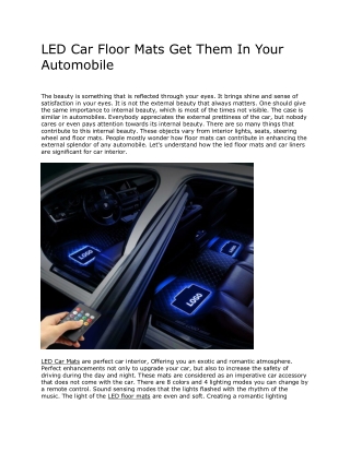 LED Car Floor Mats: Get Them In Your Automobile