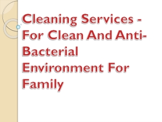 Cleaning Services - For Clean And Anti-Bacterial Environment For Family