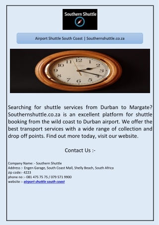 Airport Shuttle South Coast | Southernshuttle.co.za