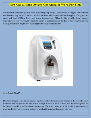 How Can a Home Oxygen Concentrator Work For You?