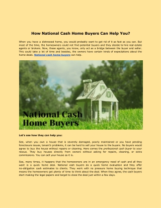 How National Cash Home Buyers Can Help You?