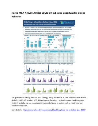 Hectic M&A Activity Amidst COVID-19 Indicates Opportunistic Buying Behavior