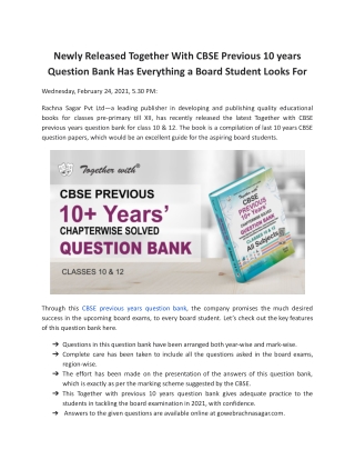 Newly Released Together With CBSE Previous 10 years Question Bank Has Everything a Board Student Looks For