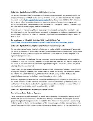 Ultra High Definition (UHD) Panel (4K) Market Production, Manufacturers, Revenue Analysis, Trend & Forecast Report 2019