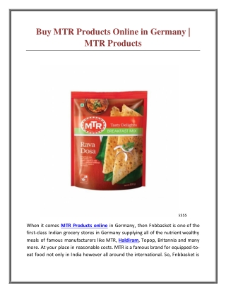 Buy MTR Products Online in Germany | MTR Products