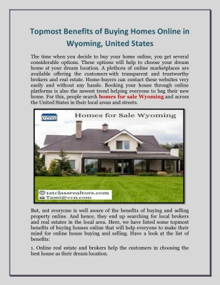 Topmost Benefits of Buying Homes Online in Wyoming, United States