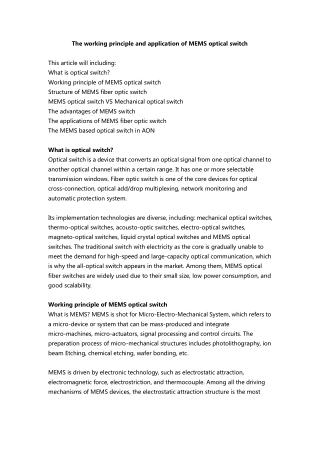 The working principle and application of MEMS optical switch