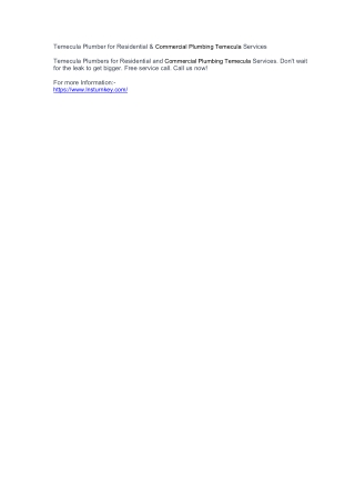 Temecula Plumber for Residential & Commercial Plumbing Temecula Services