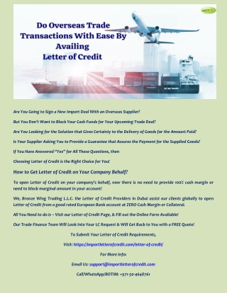 Letter of Credit for International Trade – LC at Sight